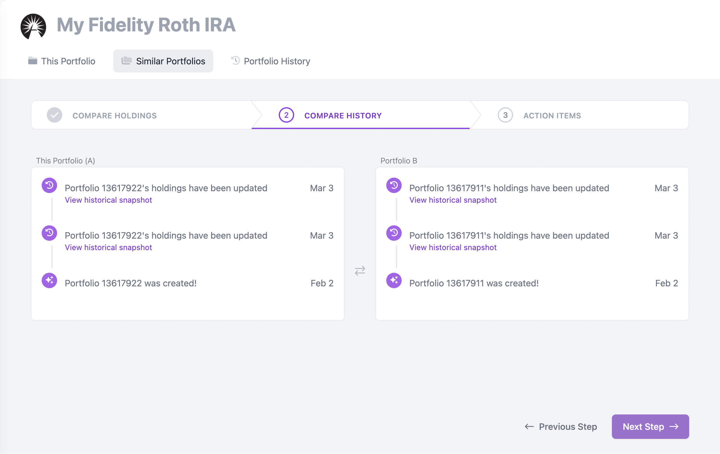 Bee Portfolio historical changes feature screenshot Bee Portfolio historical changes feature screenshot