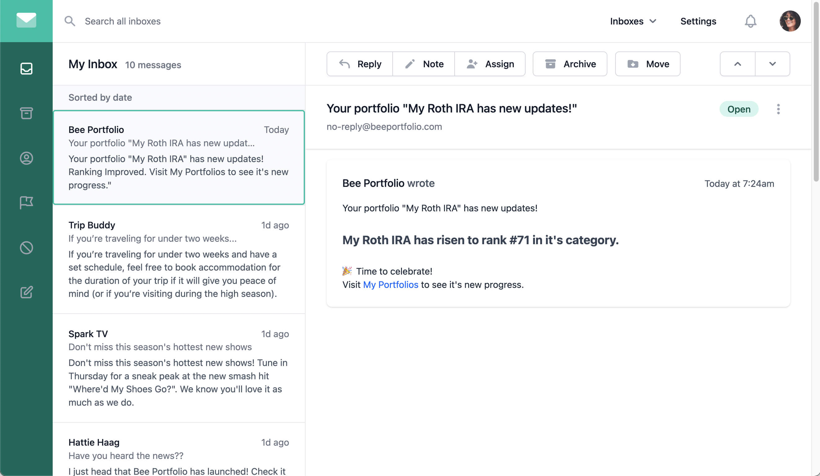 email inbox screenshot